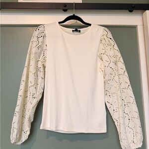 J crew cream Lace Sleeve Top small NWT